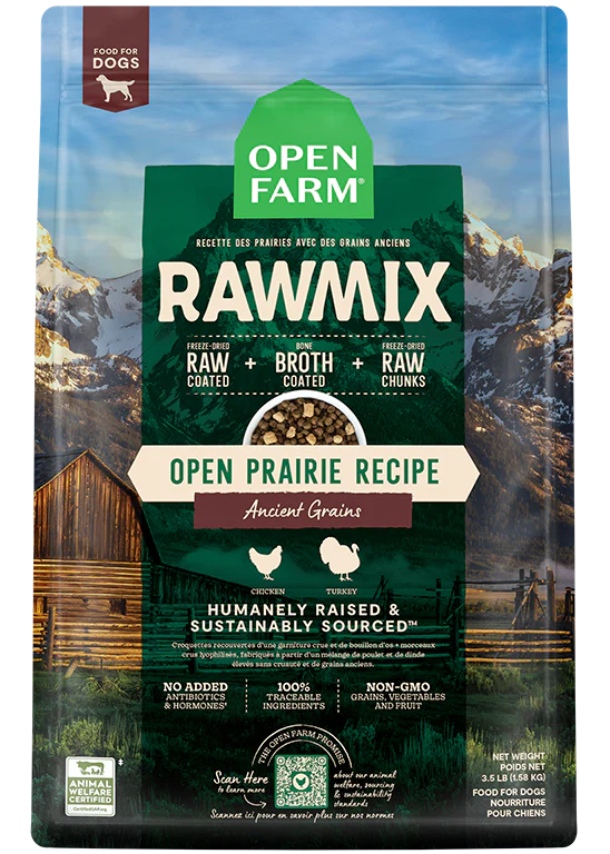 RAWMIX, Open Farm nourriture insufée de bouillon avec des morceaux de lyophilisé. Boutique Bêtes Gourmandes, Ville de Québec.