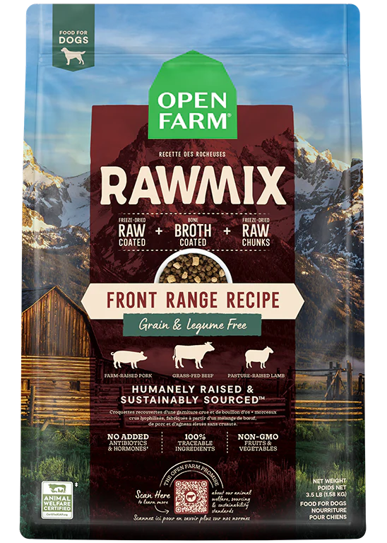 RAWMIX, Open Farm nourriture infusée de bouillon avec des morceaux de lyophilisé. Boutique Bêtes Gourmandes, Ville de Québec.