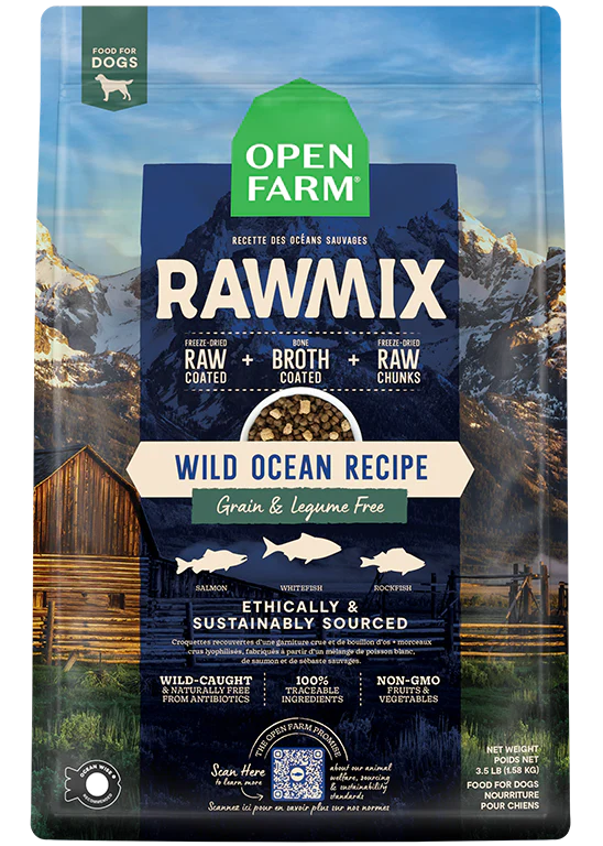 RAWMIX, Open Farm nourriture infusée de bouillon avec des morceaux de lyophilisé. Boutique Bêtes Gourmandes, Ville de Québec.