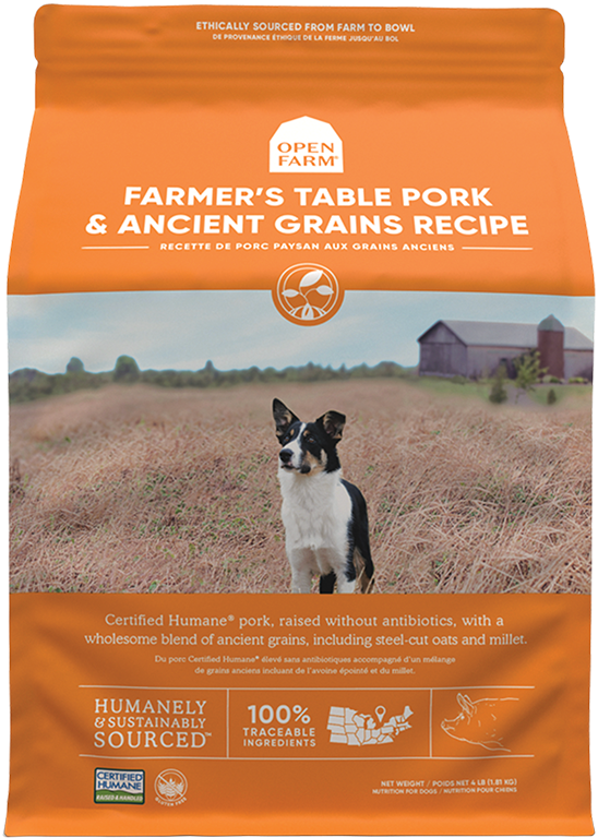 Open Farm, recette au porc avec grains anciens. Boutique Bêtes Gourmandes, Ville de Québec.