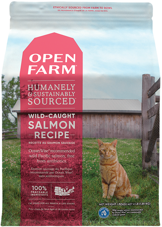 Open Farm, recette au saumon pour chat. Boutique Bêtes Gourmandes, Ville de Québec.