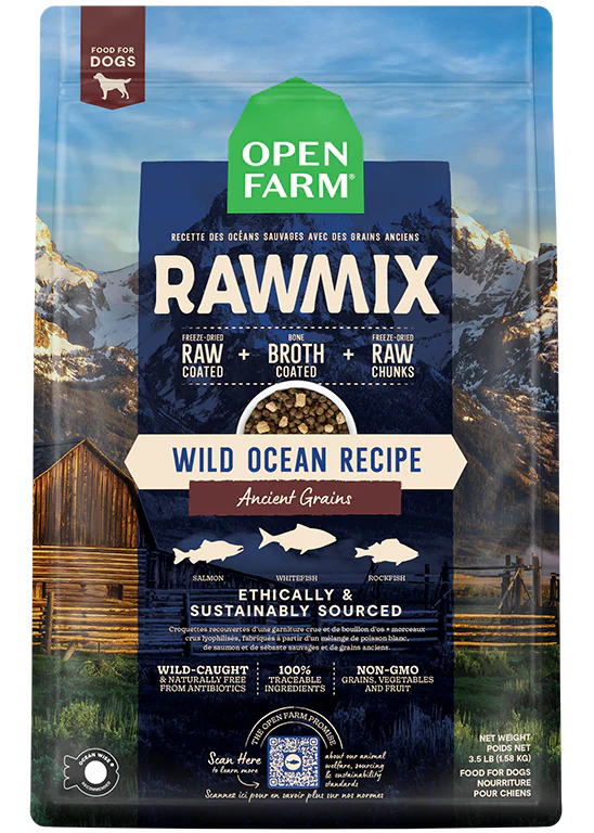 RAWMIX, Open Farm nourriture infusée de bouillon avec des morceaux de lyophilisé.Boutique Bêtes Gourmandes, Ville de Québec.