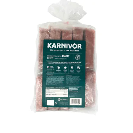 Karnivor au boeuf ingrédients limités pour chien, format de 10lbs. Boutique Bêtes Gourmandes, Ville de Québec.