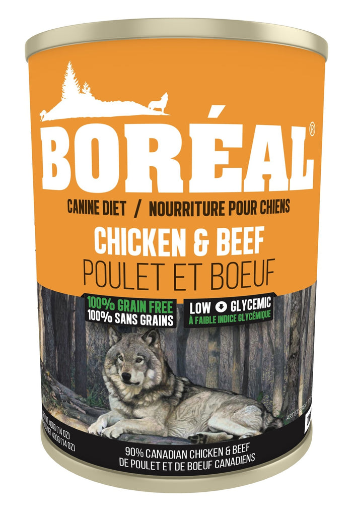 Boréal, nourriture humide en pâté au poulet et boeuf sans grains. Boutique Bêtes Gourmandes, Ville de Québec.